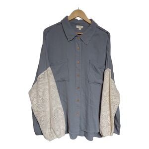Oddy Blue Button Down Shirt with Cream Sleeves